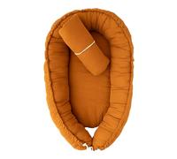 Reducteur de lit Bebe,cocoonababy, pour berceau bébé Cocoon, Cocon, Oreiller Amovible, Portable,Respirant Baby Nest, transat, tour de lit, chambre, evolutif mousseline coton CuteCraft (Caramel)