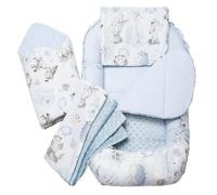 Medi Partners Reducteur de Lit Bebe - Réducteur Bébé 100x60x15cm 5 éléments Cocon et Naissance Nid d'ange bilatéral Cale 100% Coton Minky (Cerf et Hérisson avec Minky Bleu Clair)
