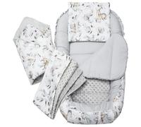 Medi Partners 5 éléments Cocon de Bébé 100x60x15cm 100% Coton Baby Nest Reducteur de lit Bébés Oreiller Couverture Insert Amovible (Cerf en Feuilles avec Minky Gris)