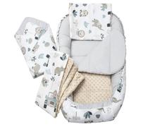 Medi Partners Reducteur de Lit Bebe - Réducteur Bébé 100x60x15cm 5 éléments Cocon et Naissance Nid d'ange bilatéral Cale 100% Coton Minky (Mint Zoo avec Minky Beige)