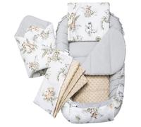 Medi Partners Reducteur de Lit Bebe - Réducteur Bébé 100x60x15cm 5 éléments Cocon et Naissance Nid d'ange bilatéral Cale 100% Coton Minky (Safari avec Minky Beige)