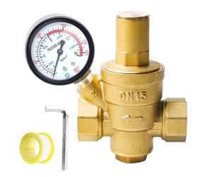 Réducteur de pression d'eau 1/2" DN15 avec manomètre, réducteur de pression d'eau en laiton, régulateur de pression d'eau réglable, réducteur de pression 1,6 MPa et outil de réglage pour soupape de