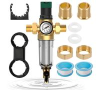 Reducteur de Pression Eau 3/4 Pouces avec Filtre De Nettoyage Intégré et Manometre Pression Filtre Compresseur Dair en Laiton Adapté aux Purificateurs d'Eau, Machines à Laver, Robinets