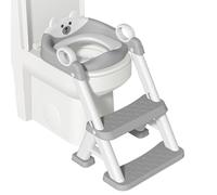 Reducteur Toilette Enfant, 2 en 1 Rehausseur Toilette Enfant pour Garçons et Filles, Siège de Toilette Enfants avec Escalier Pédale Allongée et Coussin, Abattant WC Antidérapant Échelle Réducteur Gris