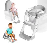 Reducteur Toilette Enfant, 3 en 1 Rehausseur Toilette Enfant avec Marche Réducteurs de Toilettes Propreté Apprentissage Adaptateur Abattant WC Siège WC à Hauteur Réglable, Antidérapant, Pot Amovible