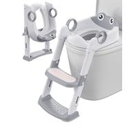Reducteur Toilette Enfant, Rehausseur Toilette Enfant, pour Garçons et Filles, Hauteur Réglable et Pliable, Adaptateur Toilette Enfant avec Coussin, Anti-éclaboussures et Antidérapant(Blanc, Gris)