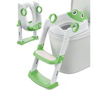 Reducteur Toilette Enfant, Rehausseur Toilette Enfant, pour Garçons et Filles, Hauteur Réglable et Pliable, Adaptateur Toilette Enfant avec Coussin, Anti-éclaboussures et Antidérapant(Vert, Blanc)