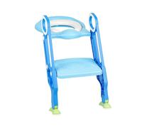 Reducteur Toilette Enfant, Siège de Toilette pour Enfants avec Échelle, 2 en 1 Rehausseur Toilette Enfant, Réglable 16,5-22,5 cm, Pliable, Capacité 75 kg, 1-7 Ans (Bleu)