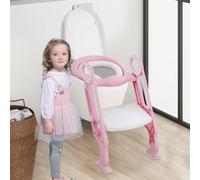 Reducteur Toilette Enfant, Siège de Toilette pour Enfants Garçons et Filles, Coussin Non-éclaboussures et Antidérapant, Tabouret d'escalier,Rose blanc