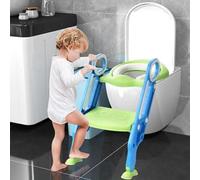 Reducteur Toilette Enfant, Siège de Toilette pour Enfants Garçons et Filles, Coussin Non-éclaboussures et Antidérapant, Tabouret d'escalier,Bleu vert