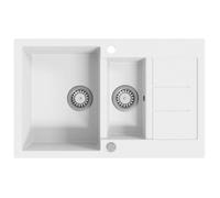Réduction - Bac à Laver Pour cuisine - Évier de cuisine - Granit Double lavabo Blanc @FR900248