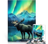 Réduction du Stress intéressante Cerf Aurore boréale du Nord Puzzles 1000 pièces pour Adultes 50x75cm Une œuvre d'art Convient aux 14 Ans et Plus