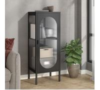 Réduction FR - Buffet Bas enfilade - Commode salon noir 40x35x105 cm verre et - en acier -883202