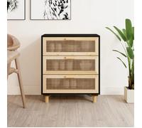 Réduction FR - Buffet Bas enfilade - Commode salon Noir 60x30x70 cm - Aspect Bois de pin massif et rotin naturel -380650