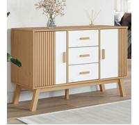 Réduction FR - Buffet Bas enfilade - Commode salon OLDEN blanc et marron 114x43x73,5 cm - Aspect Bois massif de pin -612987