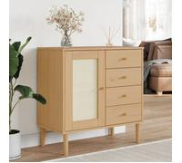 Réduction FR - Buffet Bas enfilade - Commode salon SENJA aspect rotin marron 80x40x80 cm - Aspect Bois massif de pin -471304