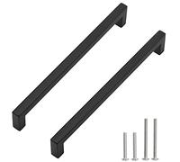 Redunest Lot de 10 poignées d'armoire carrées en acier inoxydable noir mat de 25,4 cm pour porte de cuisine, placard, tiroir, centres de trou de 256 mm