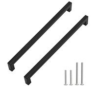 Redunest Lot de 10 poignées d'armoire carrées en acier inoxydable noir mat pour porte de placard de cuisine ou de placard, quincaillerie de tiroir, centres de trous de 320 mm