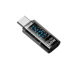 Reeatel Adaptateur USB C avec affichage LED 140 W 40 Gbit/s 8 K USB C Extension PD3.1 Connecteur de type C Testeur de puissance Noir