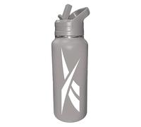 Reebok Bouteille d'eau en acier inoxydable avec bouchon de paille et design athlétique - 950 ml - Double paroi isotherme sous vide avec paille, sans BPA (gris avec vecteur blanc)