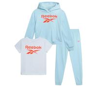 Reebok Ensemble de vêtements de sport pour fille - T-shirt graphique élégant 3 pièces - Pull à capuche en polaire et pantalon de jogging - Taille : 4-12, bleu cristal, 12