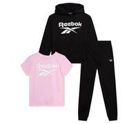 Reebok Ensemble de vêtements de sport pour fille - T-shirt graphique élégant 3 pièces - Pull à capuche en polaire et pantalon de jogging - Taille : 4-12, noir, 12