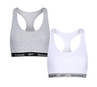 Reebok Frankie Lot de 2 Hauts de Sport Courts Stretch avec Dos Nageur pour Femme Gris/Blanc, Blanc/Gris chiné., S