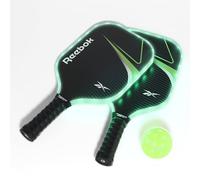 Reebok - LED Pickleball Set for 2, Includes 2 Fiberglass Paddles with 5" Cushion Grip and 2 Light-Up Balls, Perfect for Night Play (Green)