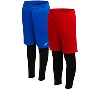 Reebok Lot de 2 shorts de basket-ball 2 en 1 pour garçons avec poches de compression et cordon de serrage, Cobalt vif/rouge, 14-16