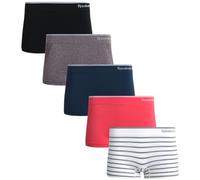 Reebok Lot de 5 shorts extensibles sans couture pour femme (S-XXL), Figue/Denim/Corail/Rayures Blanches/Noir, Medium