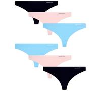 Reebok Lot de 6 strings pour femme - Respirant - Stretch - Performance - Sexy - String sans couture pour femme (S-XL), Bleu/Lotus/Noir, Large