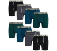Reebok Lot de 8 caleçons boxeurs extensibles pour homme avec entrejambe de 15,2 cm, évacuation de l'humidité, avec pochette de contour, Forêt tropicale/noir/bleu légion/perle noircie, Large