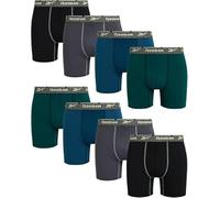 Reebok Lot de 8 caleçons boxeurs extensibles pour homme avec entrejambe de 15,2 cm, évacuation de l'humidité, avec pochette de contour, Forêt tropicale/noir/bleu légion/perle noircie, Large