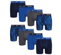 Reebok Lot de 8 caleçons boxeurs extensibles pour homme - Évacuation de l'humidité - Couture intérieure de 15,2 cm - Avec pochette de contour, Bleu maritime/Surf the Web/Perle noircie/Imprimé, X-Large