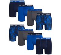 Reebok Lot de 8 caleçons boxeurs extensibles pour homme - Évacuation de l'humidité - Couture intérieure de 15,2 cm - Avec pochette de contour, Bleu maritime/Surf the Web/Perle noircie/Imprimé, X-Large