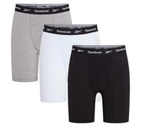 Boxers Courts de Sport pour Homme Reebok, sous-vêtements de Longueur Moyenne Respirants avec Impression de la Marque sur la Ceinture Extensible - Lot de 3, Coloris Noir/Blanc/Gris chiné
