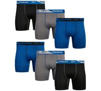 Reebok Mens 6 Pack Performance Quick Dry Moisture Wicking Boxer Briefs (Black/Grey/Blue, Large)
