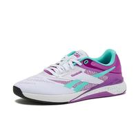 Reebok Nano X5 Baskets pour Femme, Chaussures de Marche pour entraînement croisé, Chaussures Blanc/Violet Rave/AI Aqua, 35 EU