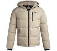Reebok Veste d'hiver matelassée chaude et résistante aux intempéries avec capuche et poches pour homme, Stucco, Small