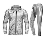 REEDBEEK Combinaison de sauna anti-déchirure pour perte de poids et sudation MMA, veste de gym, pantalon d'entraînement pour homme et femme, Argenté, Large