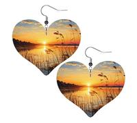 Reeds by the River - Boucles d'oreilles pendantes légères en cuir pour femme - En forme de cœur