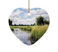 Reeds by The River Décorations de Noël en céramique imprimées en forme de cœur et d'étoile