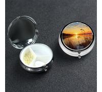 Reeds by The River Pilulier rond portable à 3 compartiments pour poche ou sac à main, petit planificateur hebdomadaire de médicaments de voyage avec miroir décoratif en métal et porte-vitamines