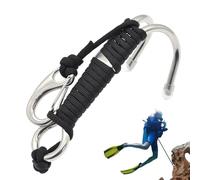 Reef Drift Hook - Crochet de plongée à double tête en acier inoxydable 316 de 135 mm avec corde de sécurité | Crochets doubles résistants à l'eau de mer pour la plongée en grotte | Équipement de
