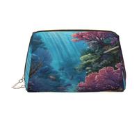Reef Scenery Trousse à cosmétiques en cuir avec imprimé pour ranger des cosmétiques, etc, doré, Taille unique
