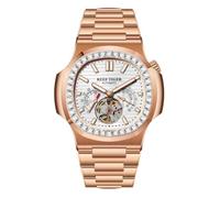 REEF TIGER RGA20S7 Montre carrée en or rose pour homme avec bracelet mécanique 24 heures Tourbillon étanche automatique, RGA20S7-PWPD, Mécanique, remontage automatique, montre automatique