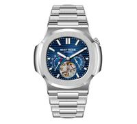 REEF TIGER RGA20S7 Montre carrée en or rose pour homme avec bracelet mécanique 24 heures Tourbillon étanche automatique, RGA20S7-YLY, Mécanique, remontage automatique, montre automatique