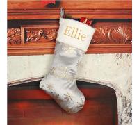 REEG Chaussettes personnalisées avec nom - Chaussettes de Noël pour elle - Cadeau de nom personnalisé pour la famille - Chaussette de ferme - Père Noël (Sans nom, Argent)