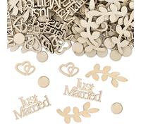 REEKNOKOL, 100 Pièces Décoration de Table Mariage, Confettis en Bois Just Married, Cœurs en Confettis pour Mariage, Fiançailles, Anniversaire, Banquets (Style 1)