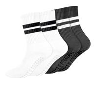 REEKNOKOL 2 paires de chaussettes de yoga avec poignées, chaussettes de Pilates antidérapantes, chaussettes à longue poignée pour femmes et filles, gymnastique à domicile, sport (blanc et noir)